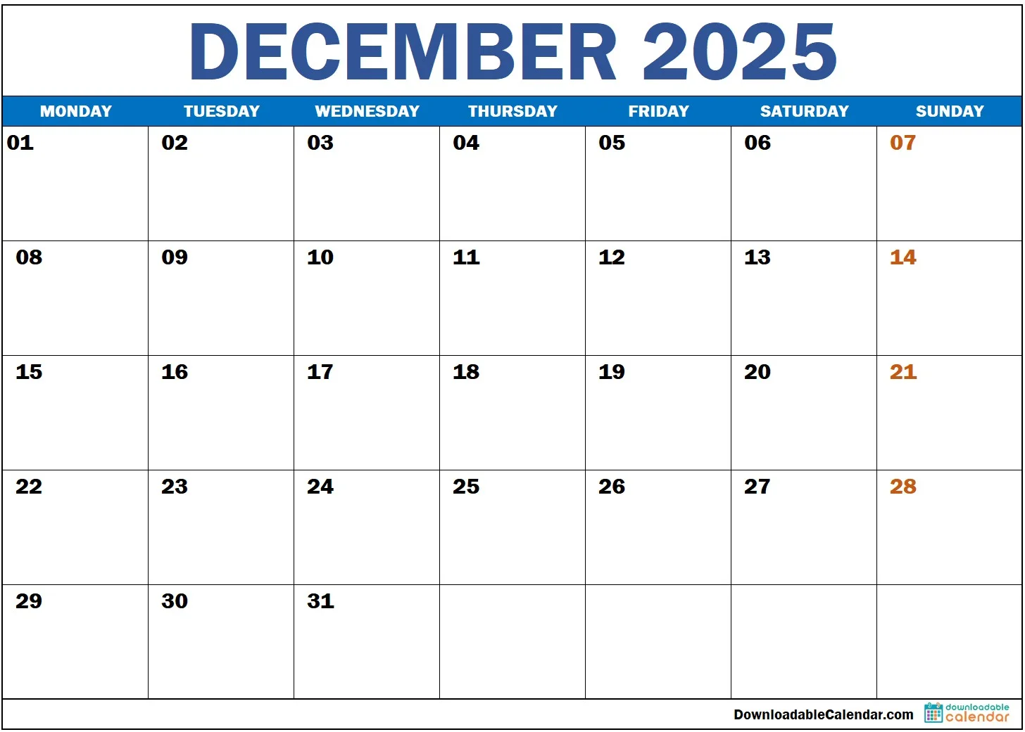 december 2025 calendar